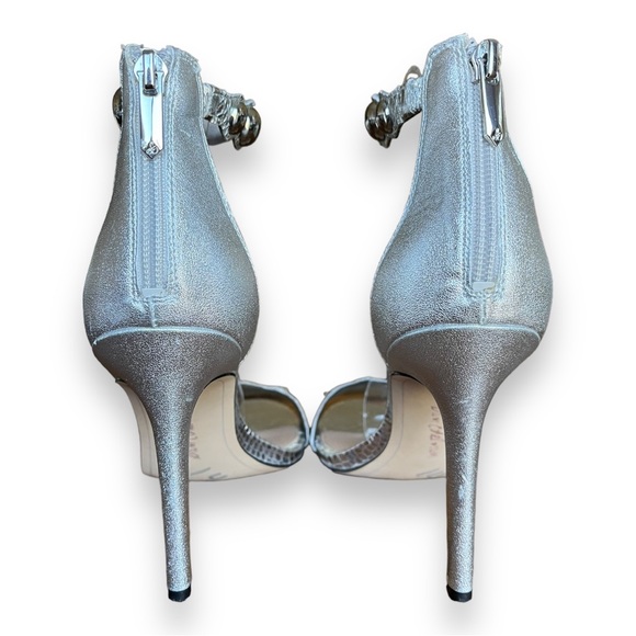 Sam Edelmen Addison Embellished Ankle Strap Sandal Stiletto Heel Metallic Silver - Picture 13 of 16